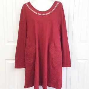 NWT Simply Noelle Maroon Red Embroidered A-Line Tunic Large